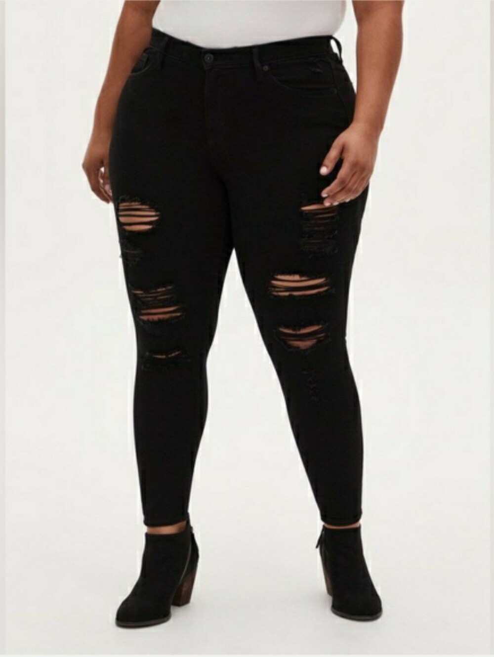 Torrid Sky High Skinny Black Jeans Distressed Premium Stretch Size 16T